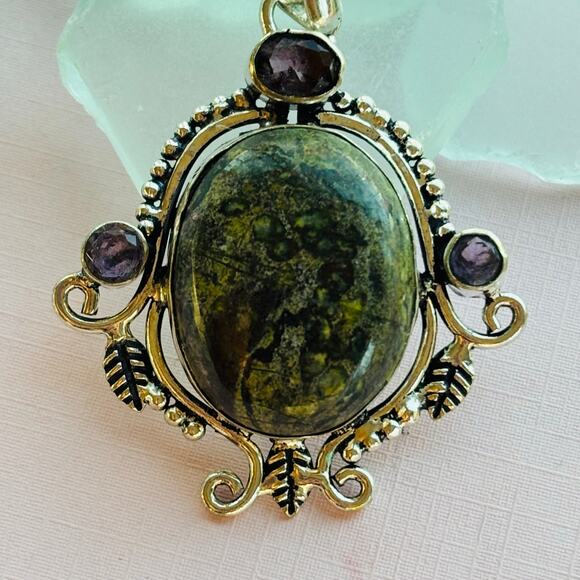 925 Sterling Dragon Blood Stone & Amethyst Pendant - Picture 2 of 5